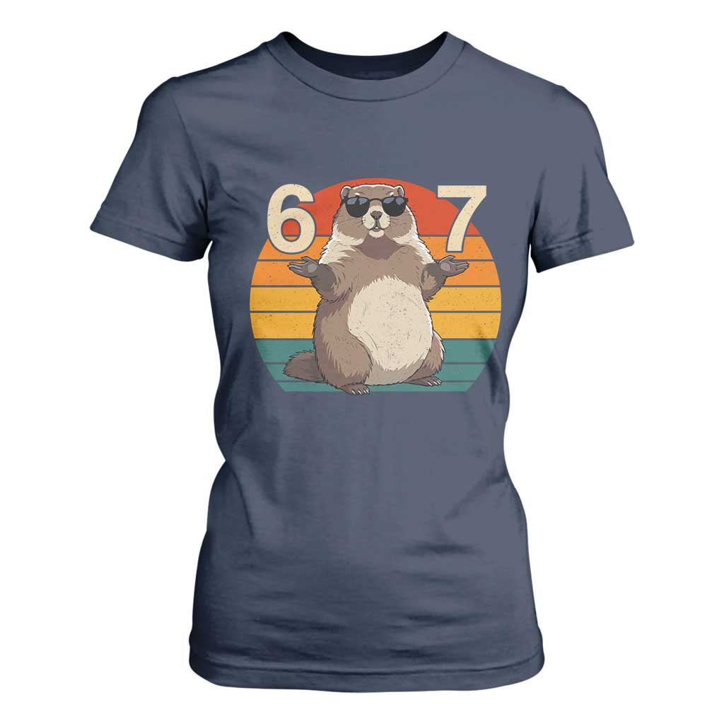 Funny Groundhog 67 T Shirt For Women Six Seven Meme Retro Vintage Woodchuck Day TS11 Navy Print Your Wear