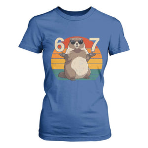 Funny Groundhog 67 T Shirt For Women Six Seven Meme Retro Vintage Woodchuck Day TS11 Royal Blue Print Your Wear