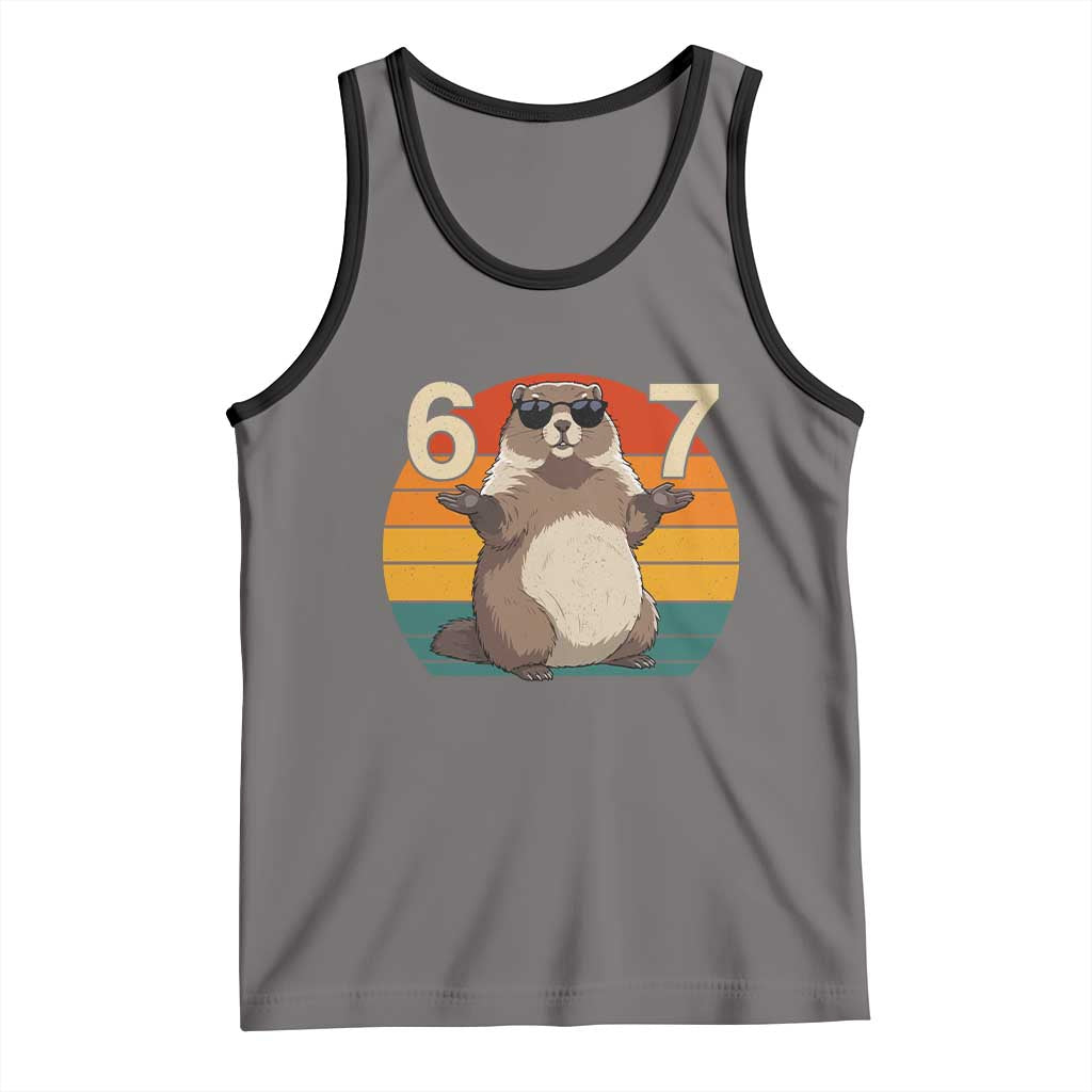 Funny Groundhog 67 Tank Top Six Seven Meme Retro Vintage Woodchuck Day TS11 Deep Heather Black Print Your Wear
