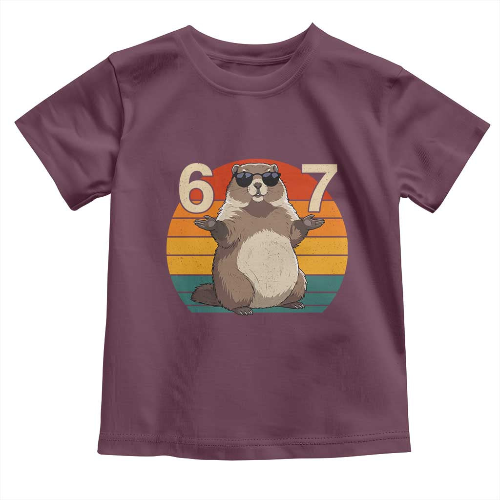 Funny Groundhog 67 Toddler T Shirt Six Seven Meme Retro Vintage Woodchuck Day TS11 Maroon Print Your Wear