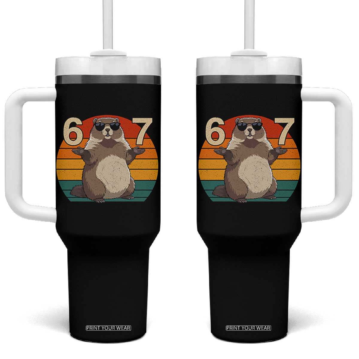 Funny Groundhog 67 Tumbler With Handle Six Seven Meme Retro Vintage Woodchuck Day TS11 One Size: 40 oz Black Print Your Wear