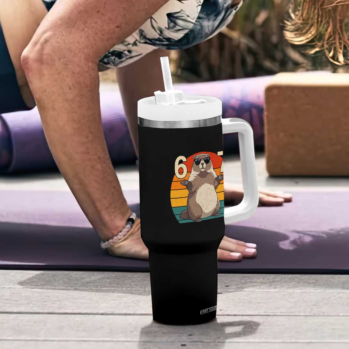 Funny Groundhog 67 Tumbler With Handle Six Seven Meme Retro Vintage Woodchuck Day TS11 Print Your Wear
