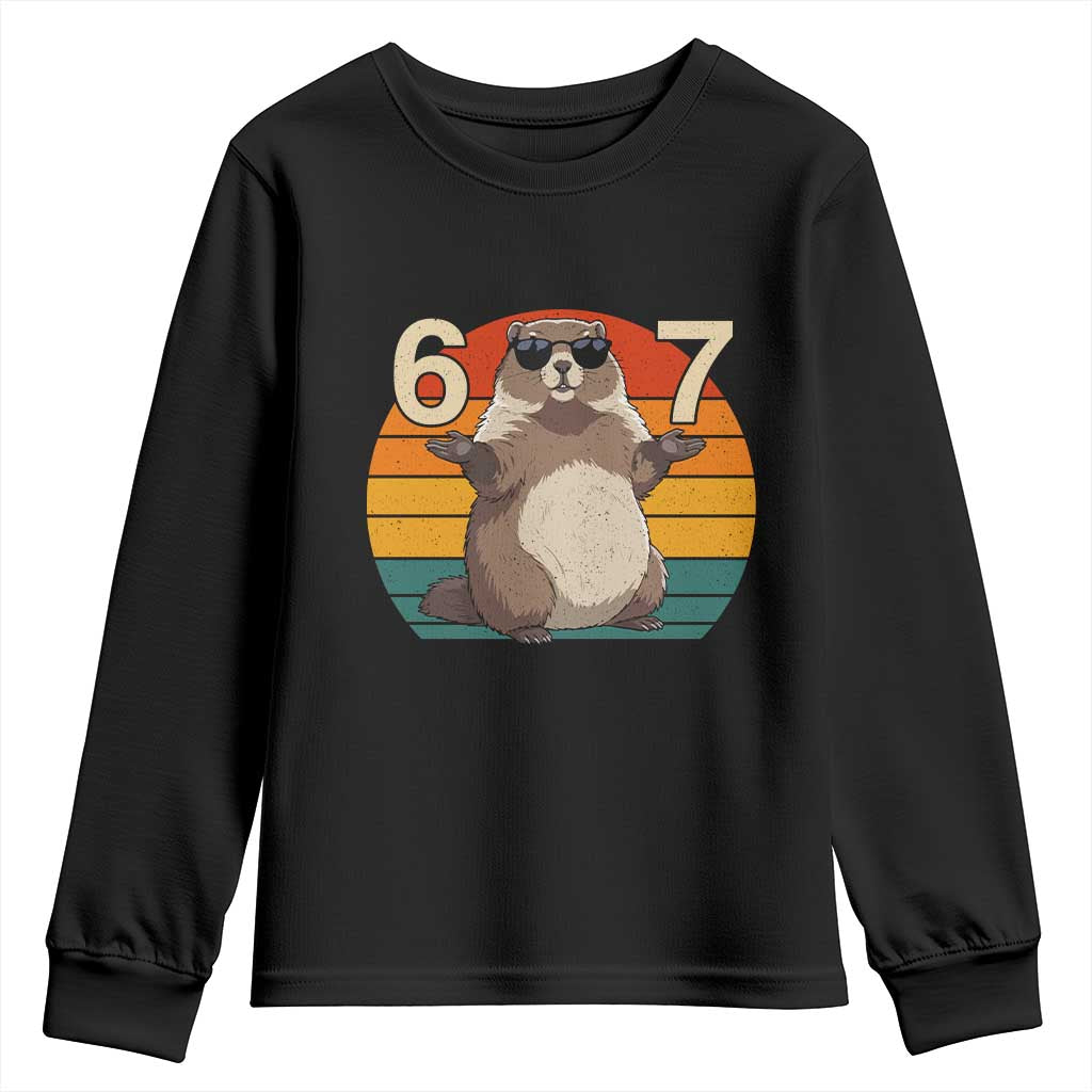 Funny Groundhog 67 Youth Sweatshirt Six Seven Meme Retro Vintage Woodchuck Day TS11 Black Print Your Wear