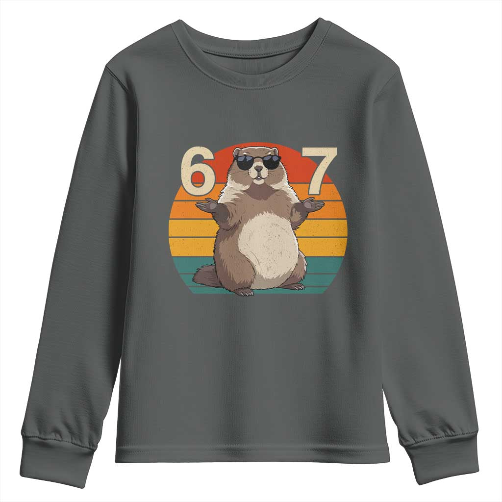 Funny Groundhog 67 Youth Sweatshirt Six Seven Meme Retro Vintage Woodchuck Day TS11 Dark Heather Print Your Wear