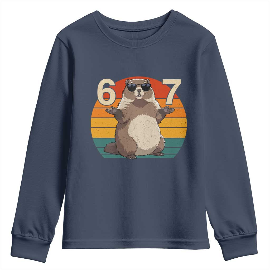 Funny Groundhog 67 Youth Sweatshirt Six Seven Meme Retro Vintage Woodchuck Day TS11 Navy Print Your Wear