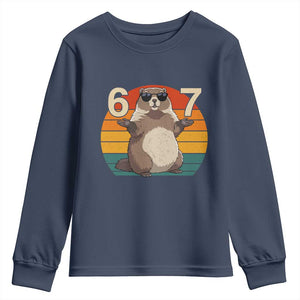 Funny Groundhog 67 Youth Sweatshirt Six Seven Meme Retro Vintage Woodchuck Day TS11 Navy Print Your Wear