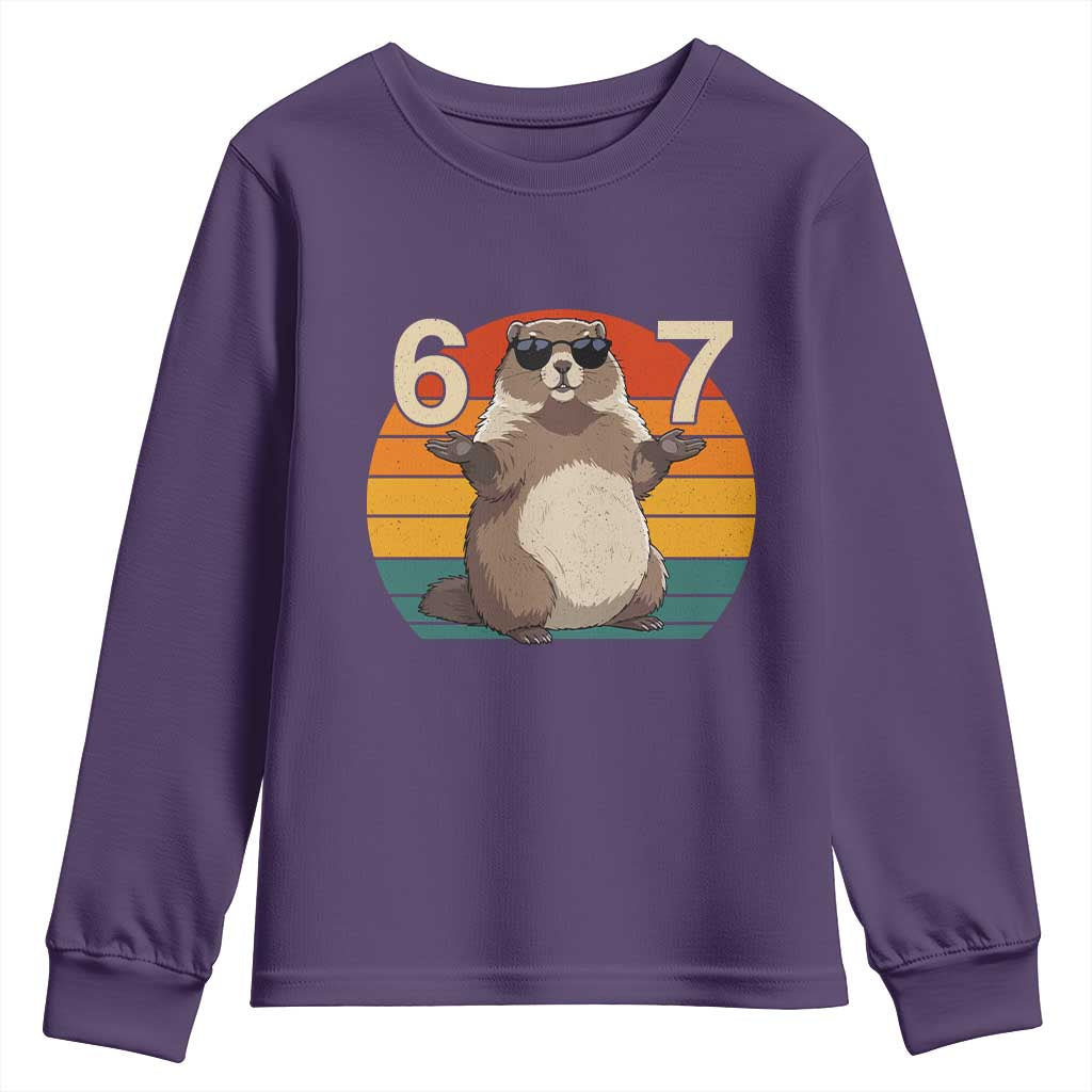 Funny Groundhog 67 Youth Sweatshirt Six Seven Meme Retro Vintage Woodchuck Day TS11 Purple Print Your Wear