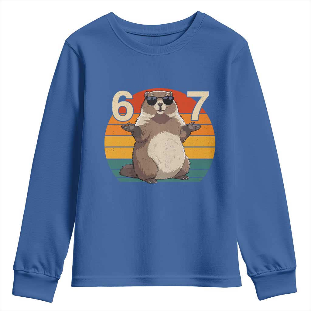Funny Groundhog 67 Youth Sweatshirt Six Seven Meme Retro Vintage Woodchuck Day TS11 Royal Blue Print Your Wear