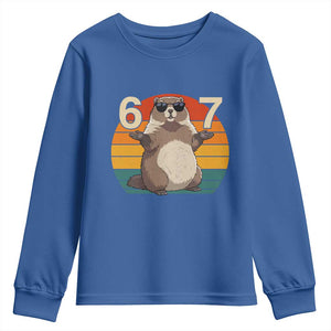 Funny Groundhog 67 Youth Sweatshirt Six Seven Meme Retro Vintage Woodchuck Day TS11 Royal Blue Print Your Wear