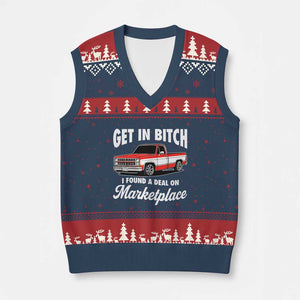 Funny Get in Bitch I Found A Deal On Marketplace Meme V-Neck Knit Sweater Vest TS11 Navy Red Print Your Wear