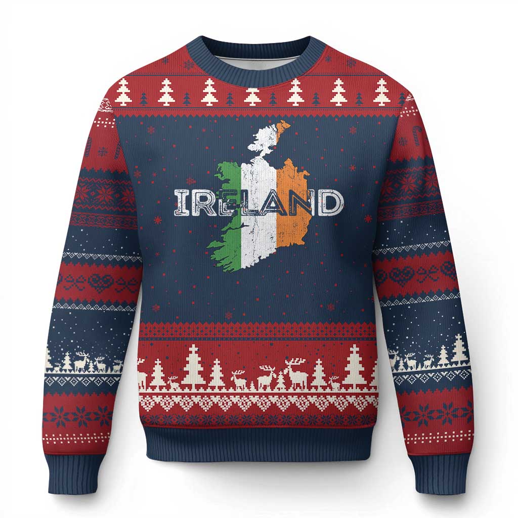 Vintage Irish Map Ireland Pride Souvenir Ugly Christmas Sweater TS11 Navy Red Print Your Wear