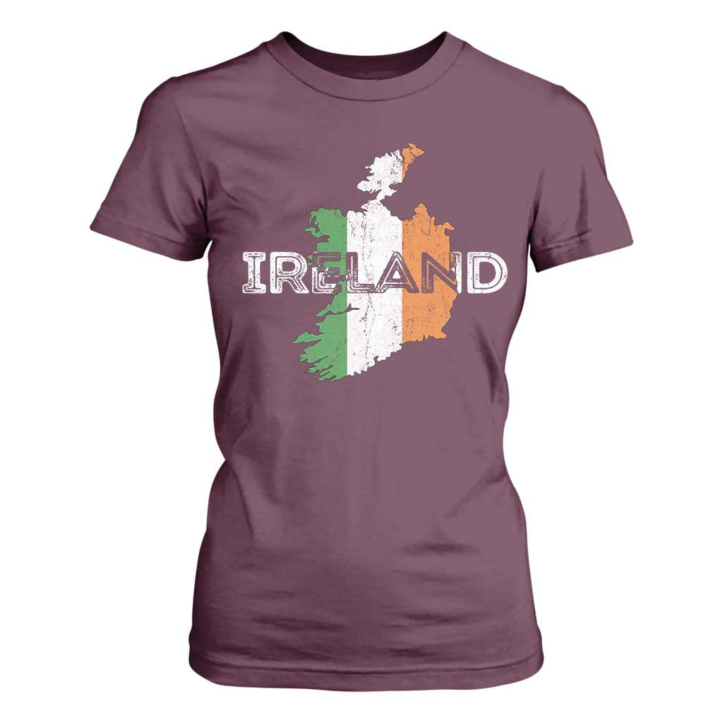 Vintage Irish Map Ireland Pride Souvenir T Shirt For Women TS11 Maroon Print Your Wear