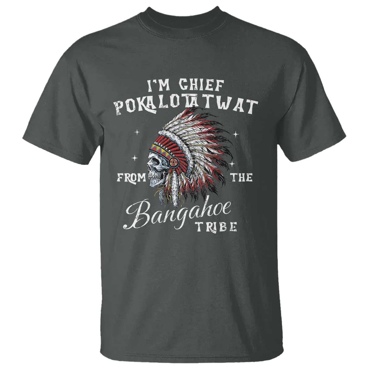 I Am Chief Pokalotatwat From The Bangahoe Tribe T Shirt Funny Indigenous Native American Skull TS11 Dark Heather Print Your Wear