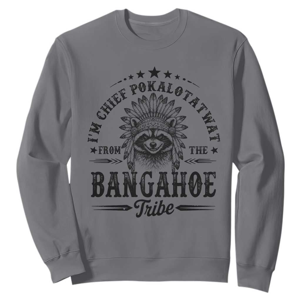 I Am Chief Pokalotatwat From The Bangahoe Tribe Sweatshirt Funny Native American Racoon TS11 Charcoal Print Your Wear