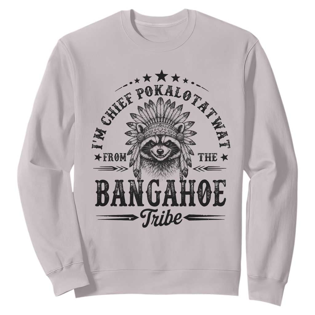 I Am Chief Pokalotatwat From The Bangahoe Tribe Sweatshirt Funny Native American Racoon TS11 Ice Gray Print Your Wear