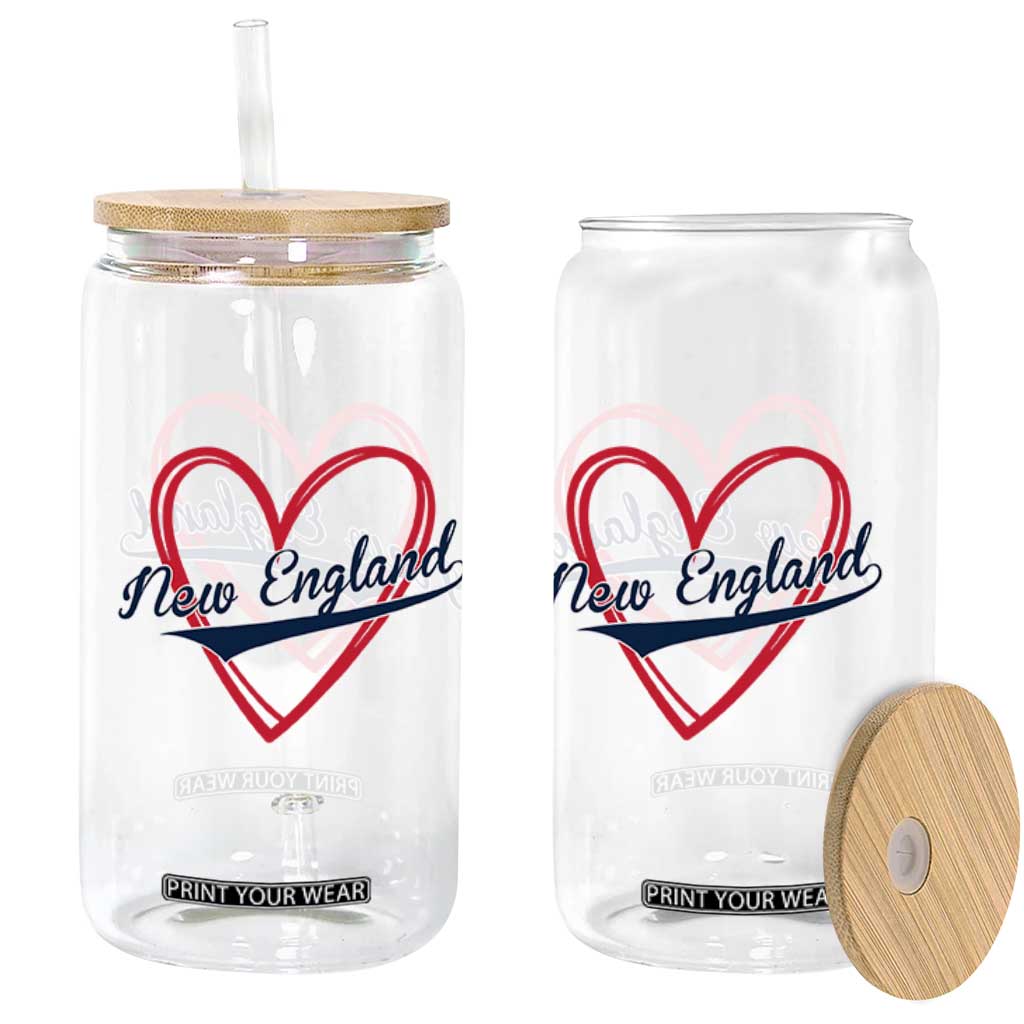 New England Vintage Red Heart Sport Fan Game Day Glass Can TS11 Print Your Wear