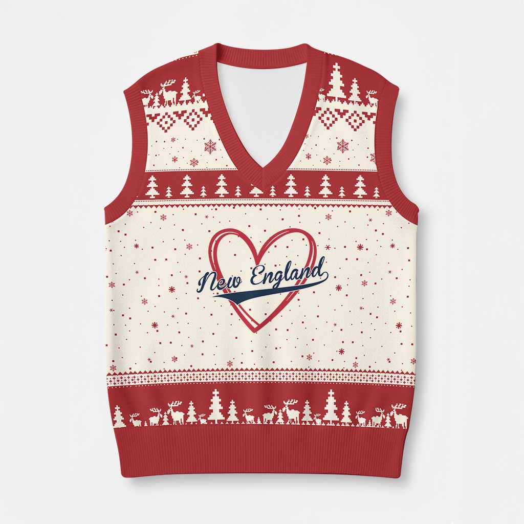 New England Vintage Red Heart Sport Fan Game Day V-Neck Knit Sweater Vest TS11 Beige Red Print Your Wear