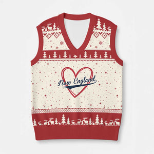 New England Vintage Red Heart Sport Fan Game Day V-Neck Knit Sweater Vest TS11 Beige Red Print Your Wear