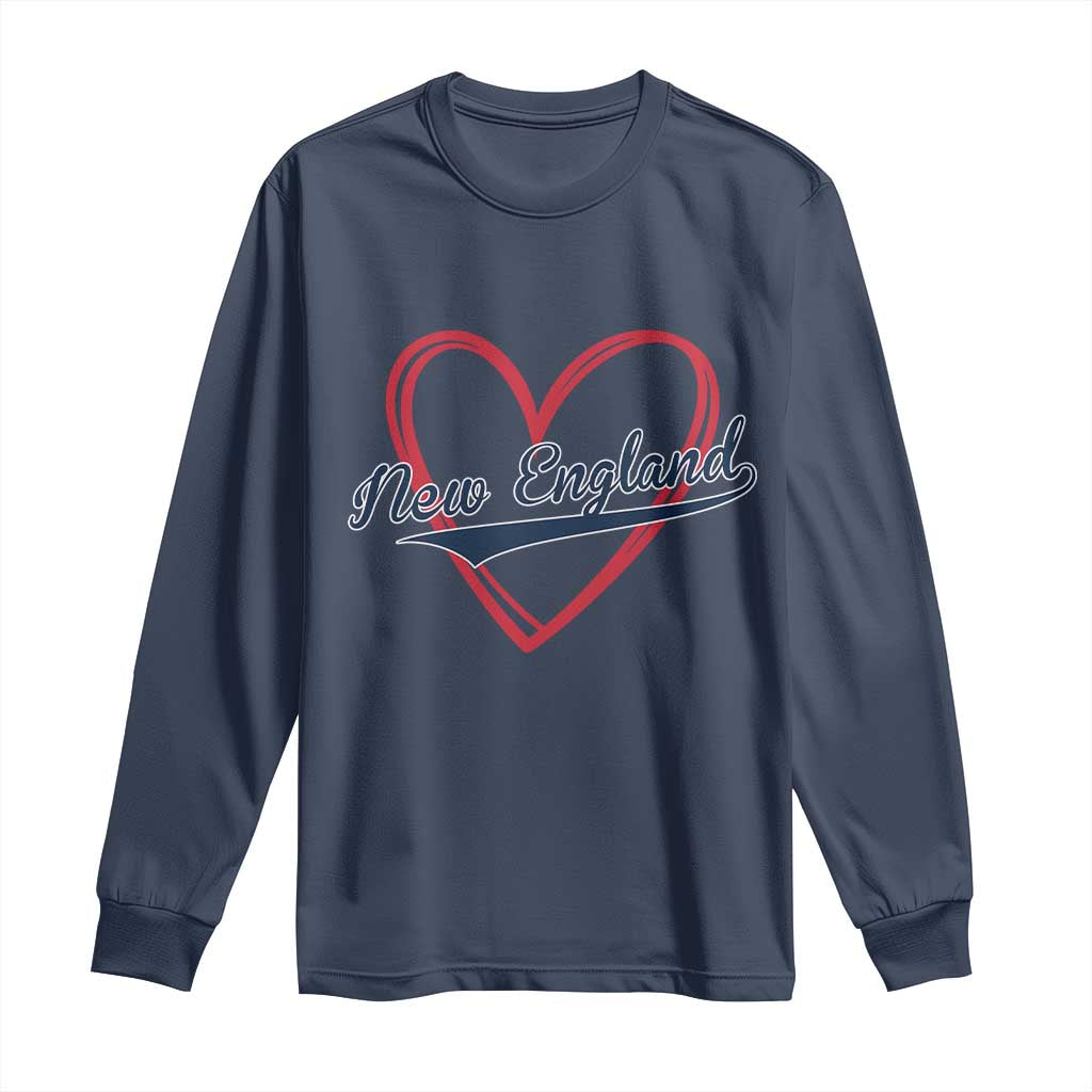 New England Vintage Red Heart Sport Fan Game Day Long Sleeve Shirt TS11 Navy Print Your Wear