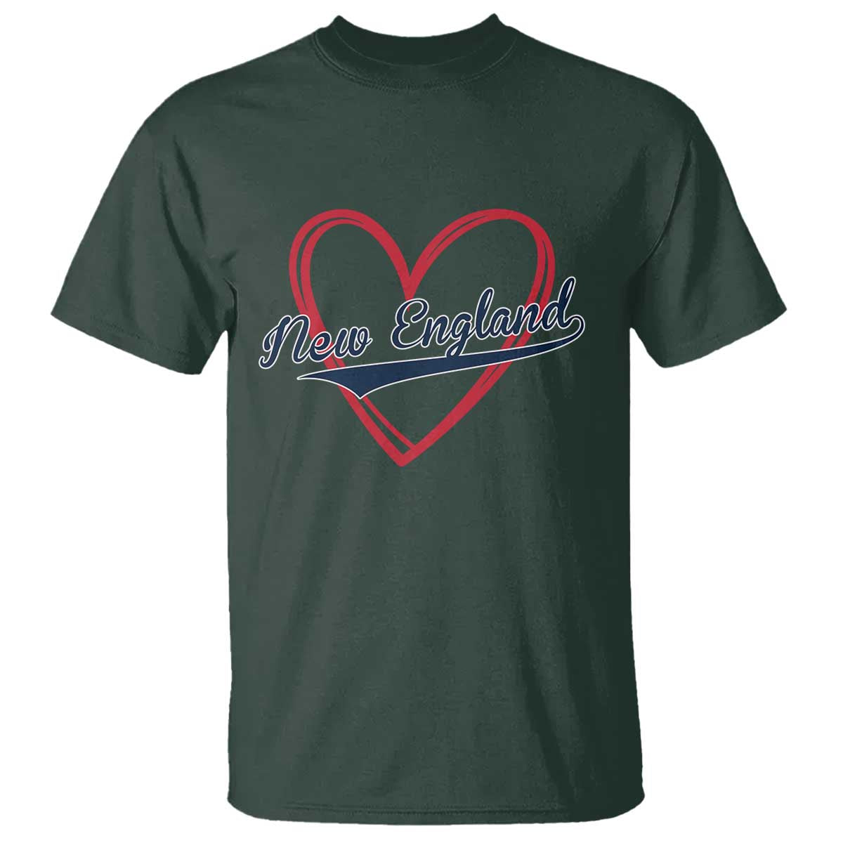 New England Vintage Red Heart Sport Fan Game Day T Shirt TS11 Dark Forest Green Print Your Wear