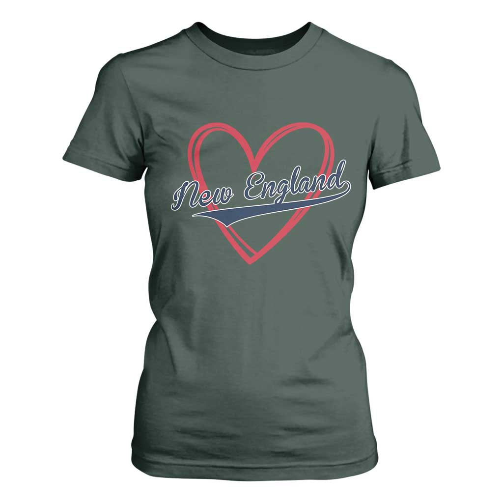 New England Vintage Red Heart Sport Fan Game Day T Shirt For Women TS11 Dark Forest Green Print Your Wear