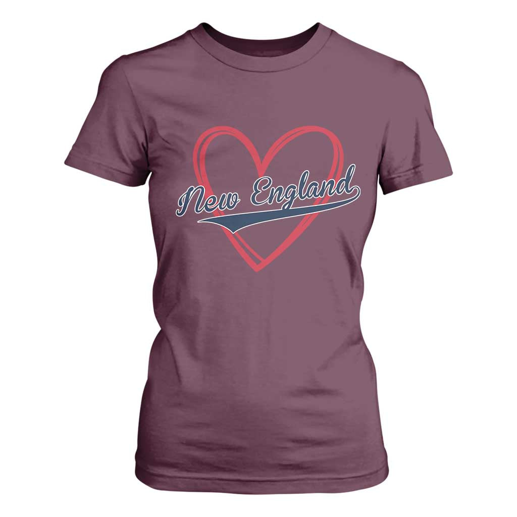 New England Vintage Red Heart Sport Fan Game Day T Shirt For Women TS11 Maroon Print Your Wear