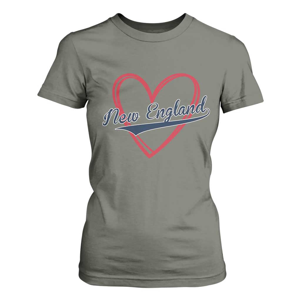 New England Vintage Red Heart Sport Fan Game Day T Shirt For Women TS11 Military Green Print Your Wear
