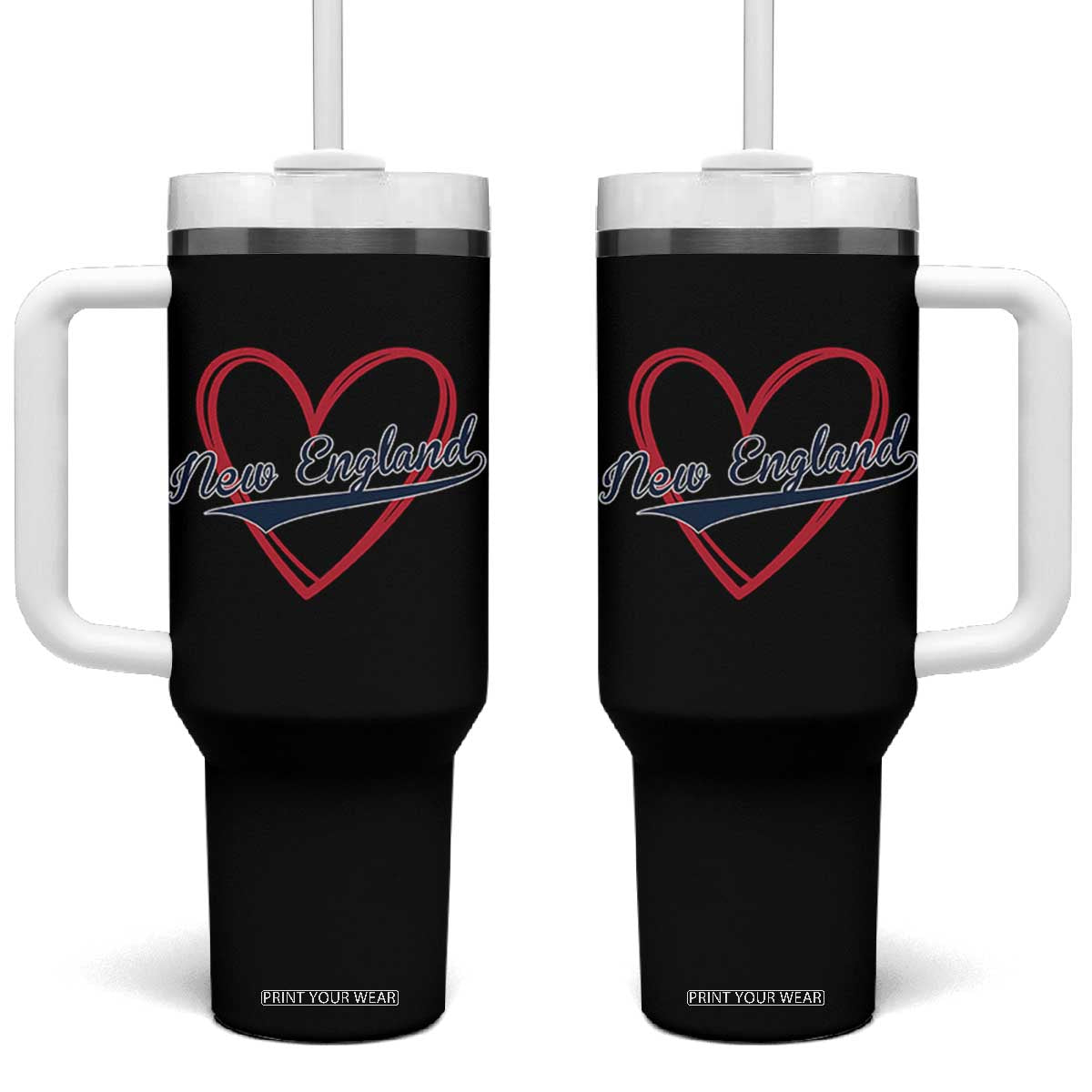 New England Vintage Red Heart Sport Fan Game Day Tumbler With Handle TS11 One Size: 40 oz Black Print Your Wear