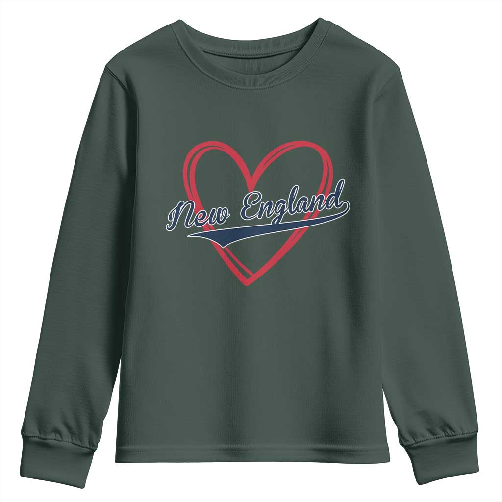New England Vintage Red Heart Sport Fan Game Day Youth Sweatshirt TS11 Dark Forest Green Print Your Wear