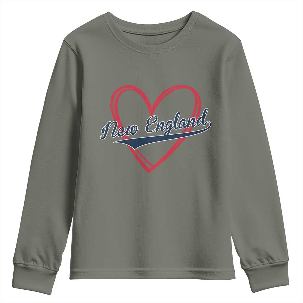 New England Vintage Red Heart Sport Fan Game Day Youth Sweatshirt TS11 Military Green Print Your Wear