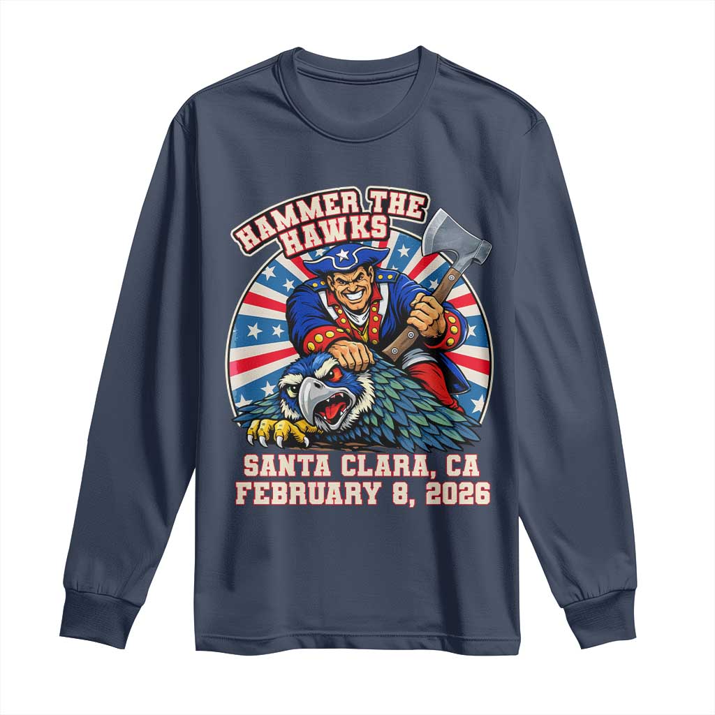 Funny Football Rivarly Long Sleeve Shirt Hammer The Hawk New England Minutemen Championship TS11 Navy Print Your Wear