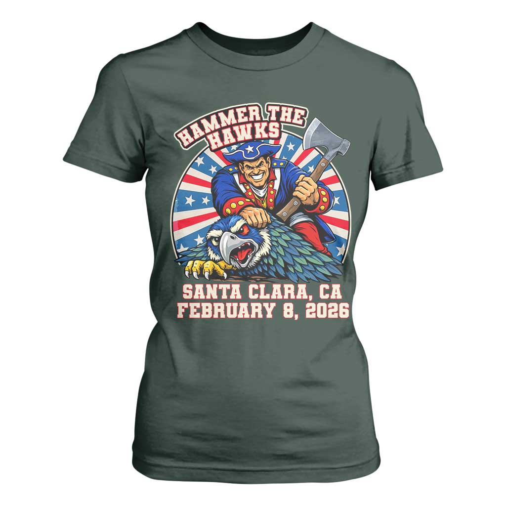 Funny Football Rivarly T Shirt For Women Hammer The Hawk New England Minutemen Championship TS11 Dark Forest Green Print Your Wear