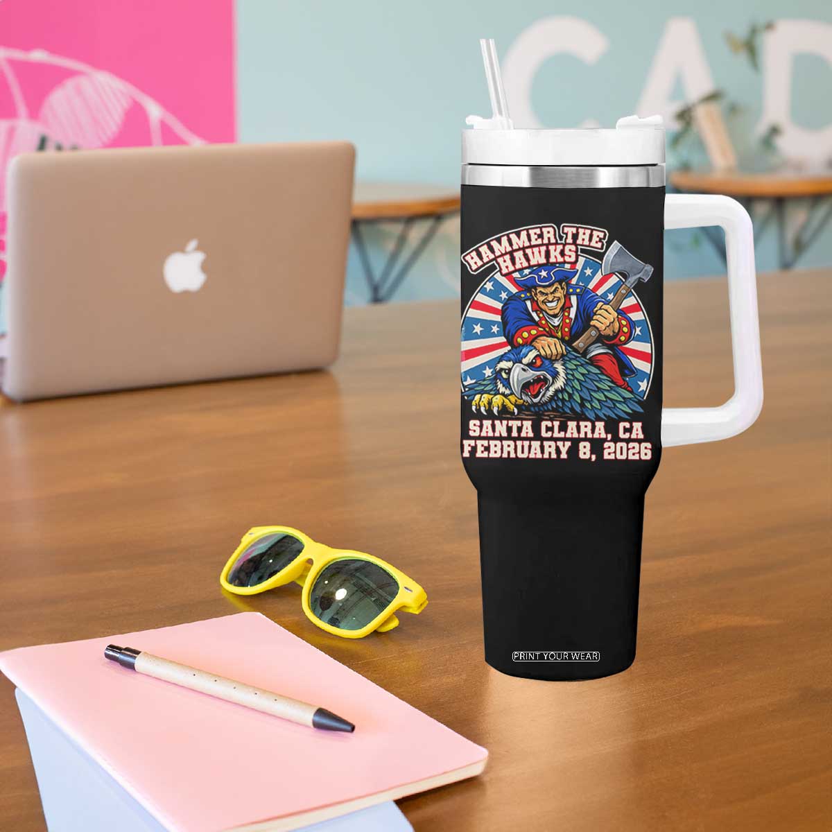 Funny Football Rivarly Tumbler With Handle Hammer The Hawk New England Minutemen Championship TS11 Print Your Wear