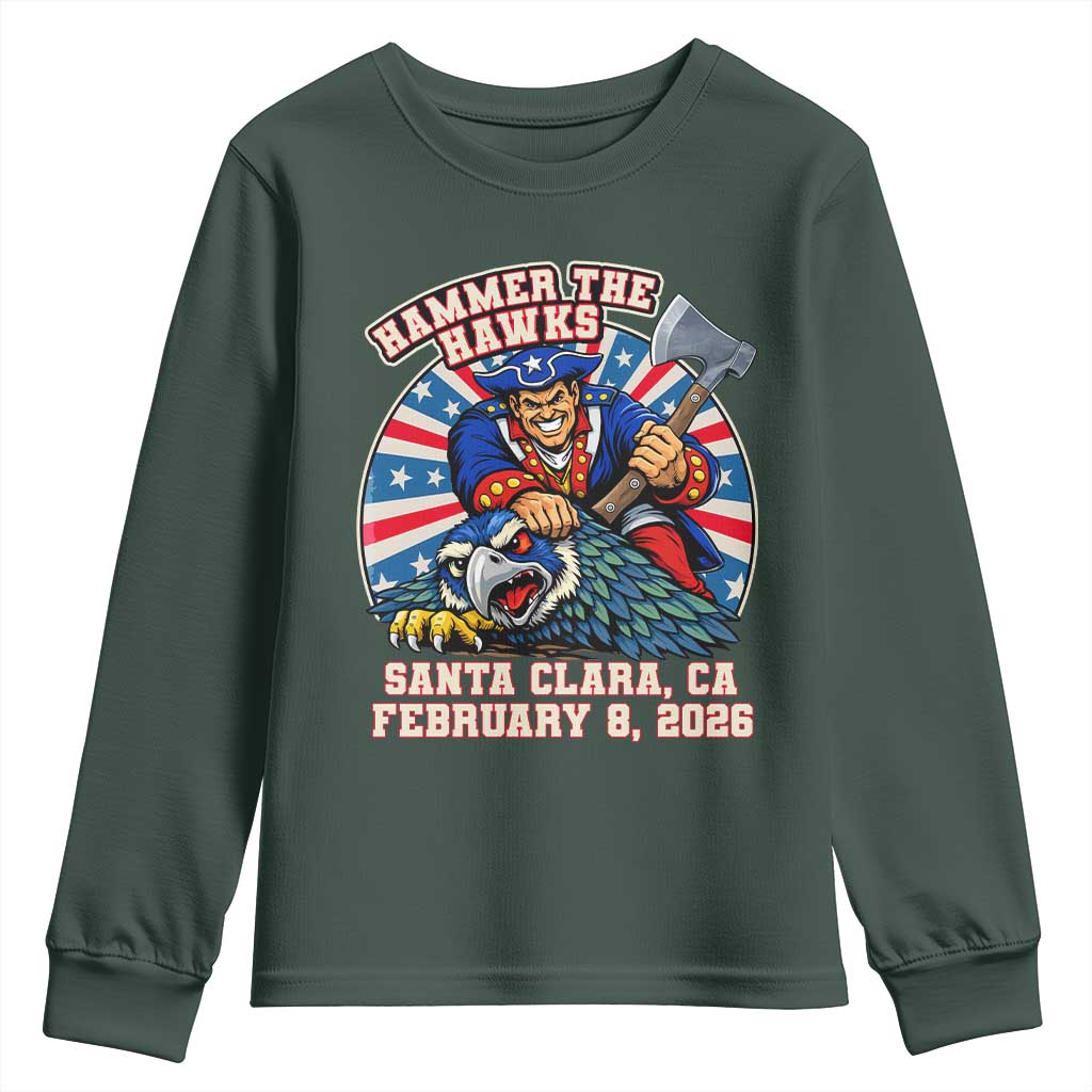 Funny Football Rivarly Youth Sweatshirt Hammer The Hawk New England Minutemen Championship TS11 Dark Forest Green Print Your Wear
