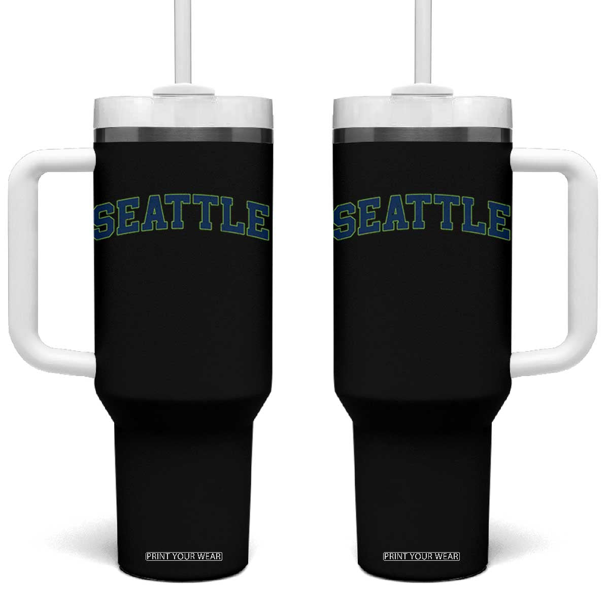 Seattle Fan Tumbler With Handle Vintage Athletic Sports City Game Day TS11 One Size: 40 oz Black Print Your Wear