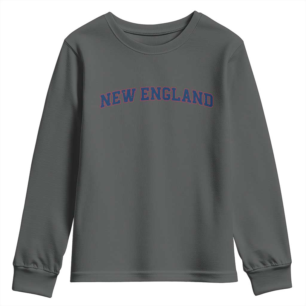 New England Fan Youth Sweatshirt Vintage Athletic Sports Game Day TS11 Dark Heather Print Your Wear