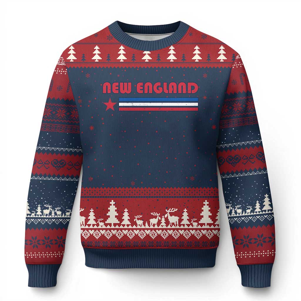 New England Fan Ugly Christmas Sweater Vintage Athletic Sports Star And Stripes TS11 Navy Red Print Your Wear