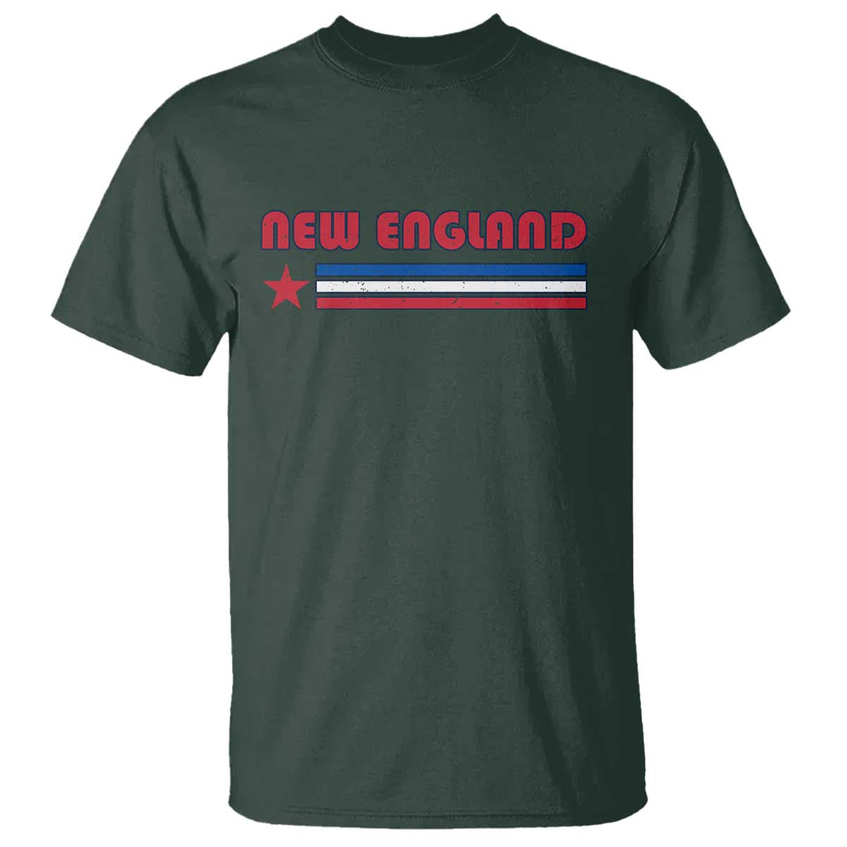 New England Fan T Shirt Vintage Athletic Sports Star And Stripes TS11 Dark Forest Green Print Your Wear