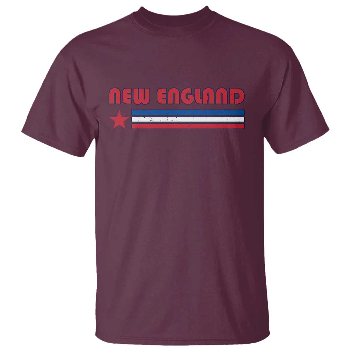 New England Fan T Shirt Vintage Athletic Sports Star And Stripes TS11 Maroon Print Your Wear