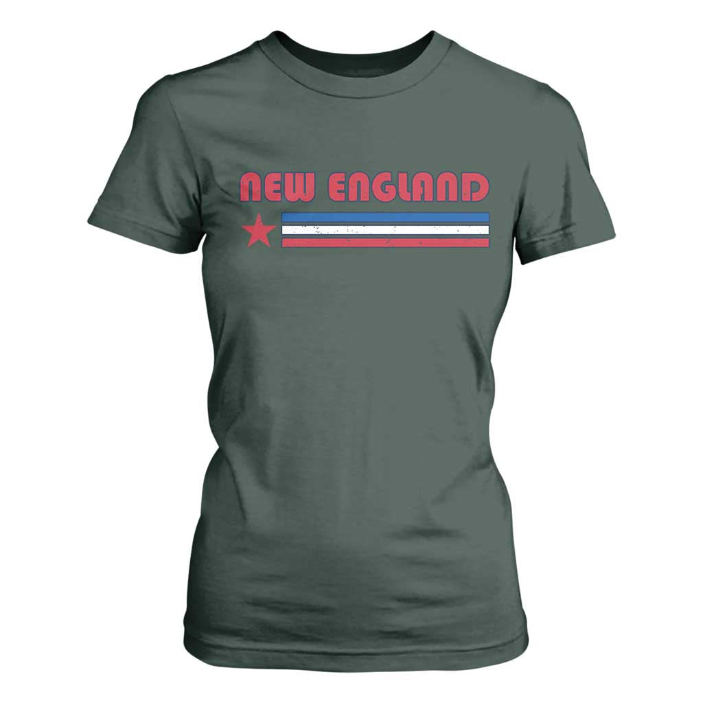 New England Fan T Shirt For Women Vintage Athletic Sports Star And Stripes TS11 Dark Forest Green Print Your Wear