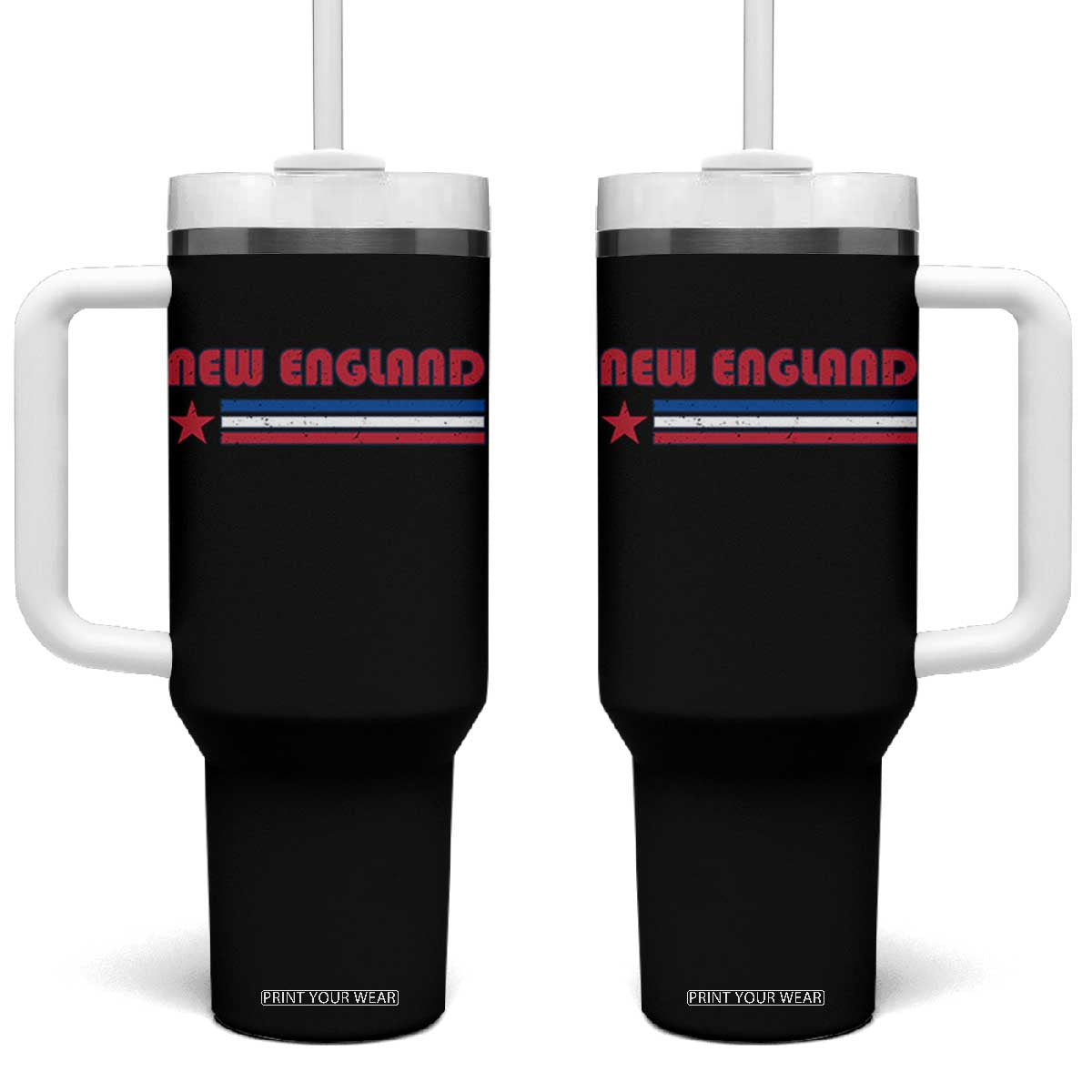 New England Fan Tumbler With Handle Vintage Athletic Sports Star And Stripes TS11 One Size: 40 oz Black Print Your Wear