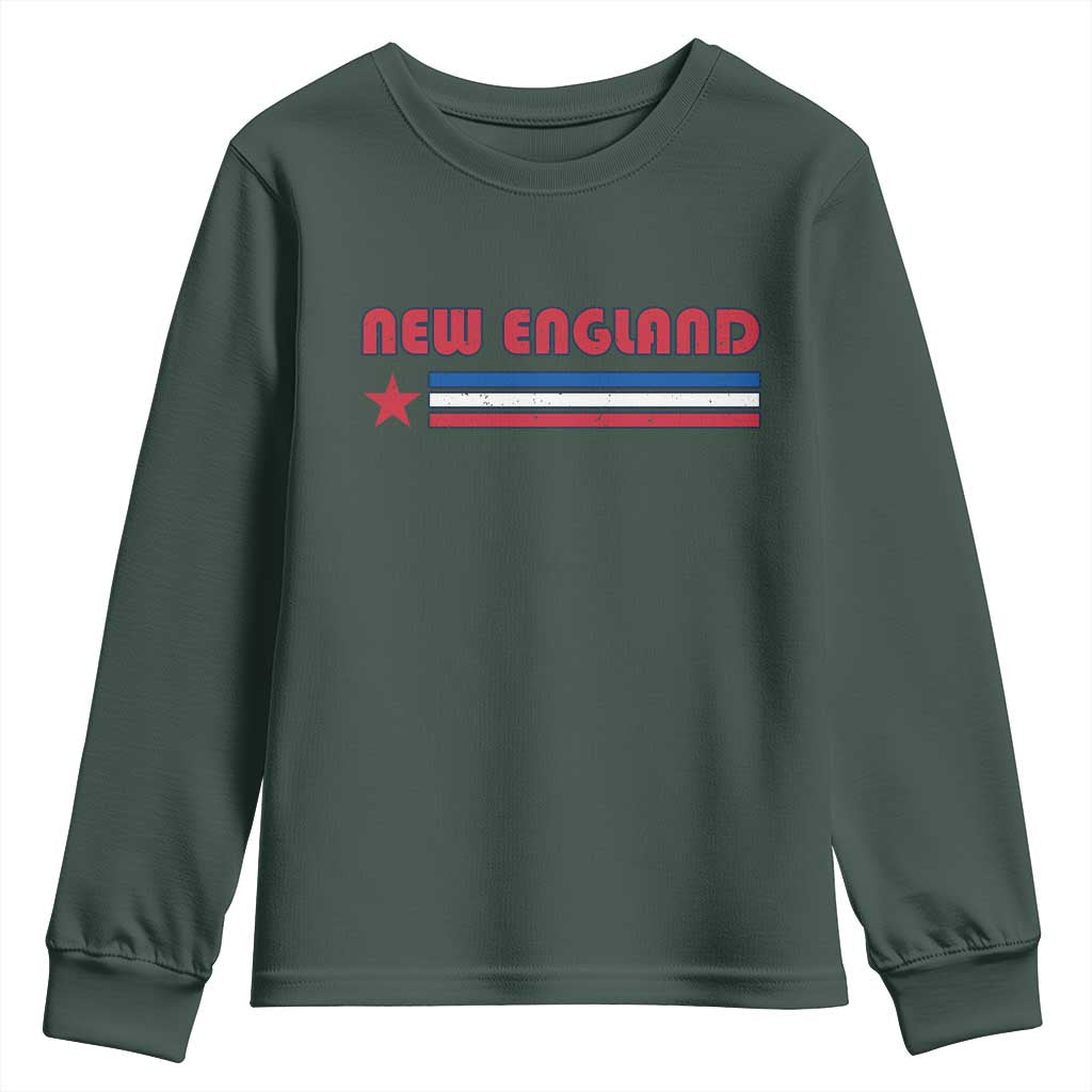 New England Fan Youth Sweatshirt Vintage Athletic Sports Star And Stripes TS11 Dark Forest Green Print Your Wear