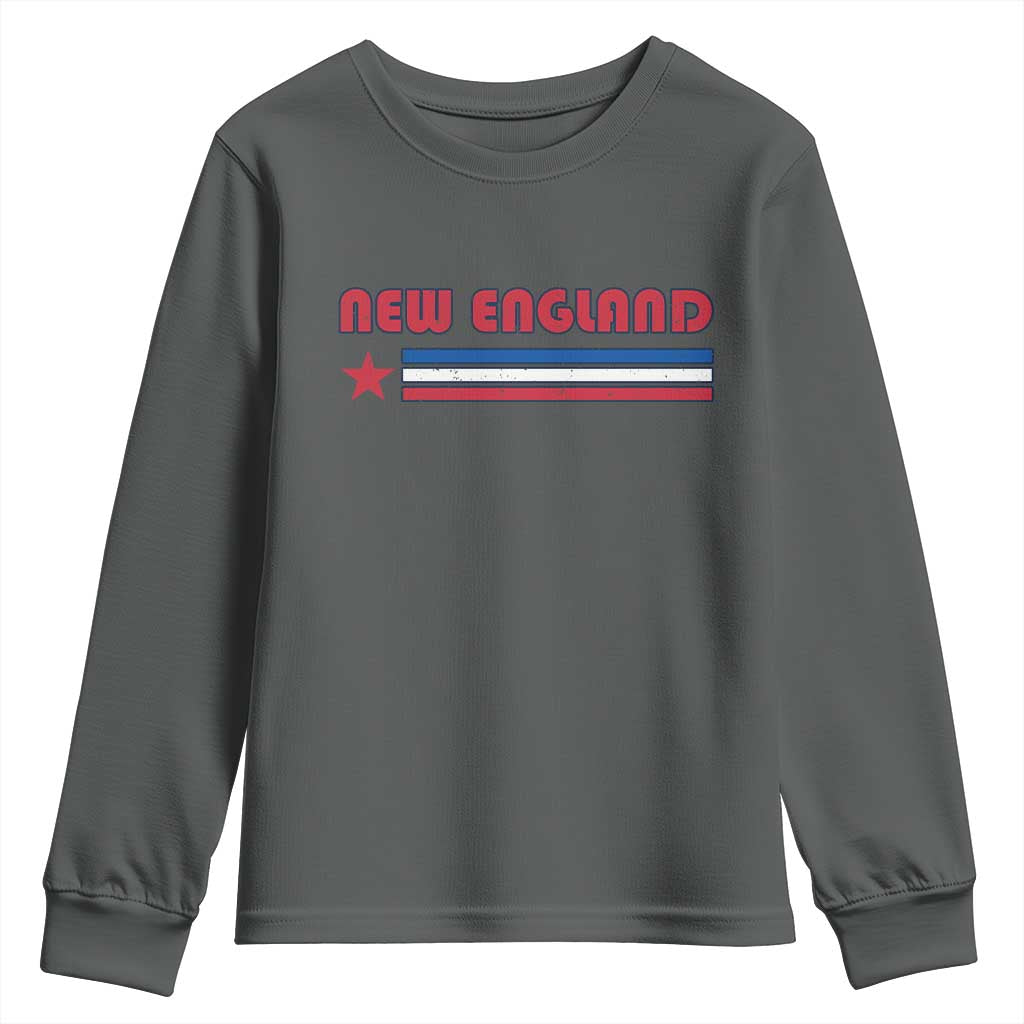 New England Fan Youth Sweatshirt Vintage Athletic Sports Star And Stripes TS11 Dark Heather Print Your Wear