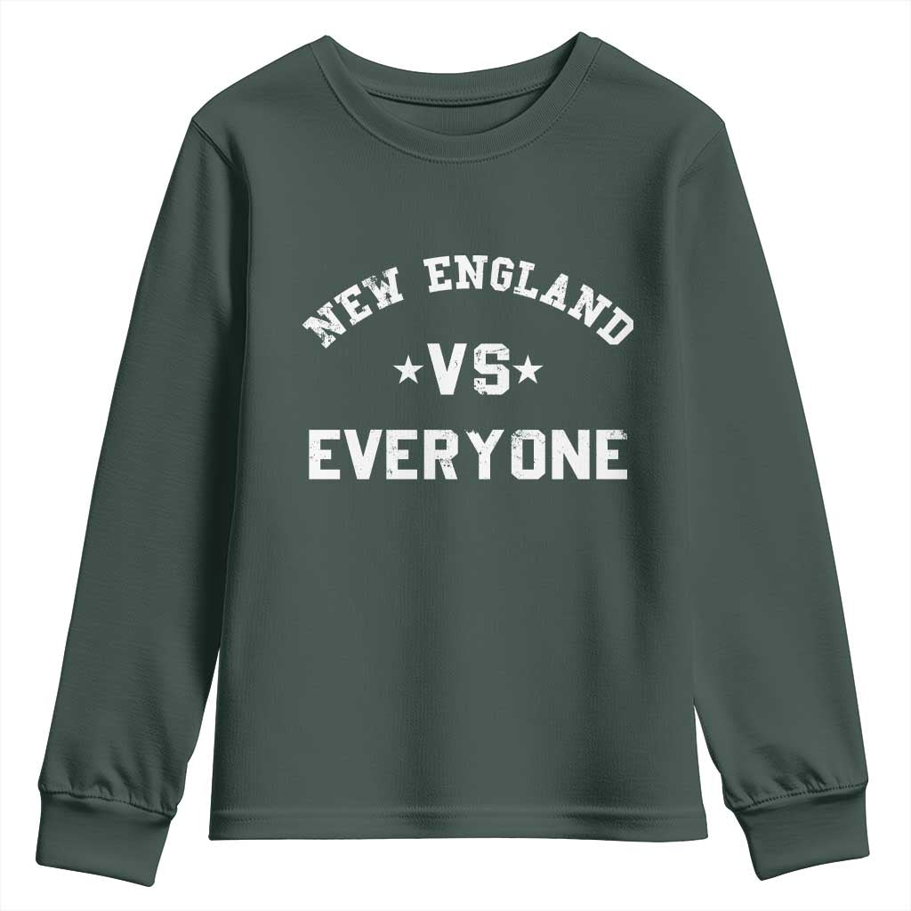 New England Vs Everyone Youth Sweatshirt Vintage Distressed Jersey Football Game Day TS11 Dark Forest Green Print Your Wear