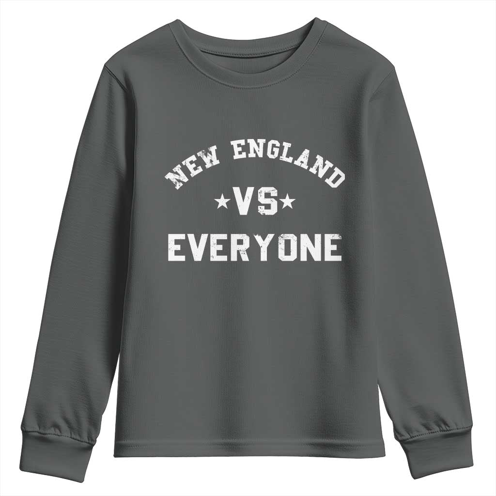 New England Vs Everyone Youth Sweatshirt Vintage Distressed Jersey Football Game Day TS11 Dark Heather Print Your Wear
