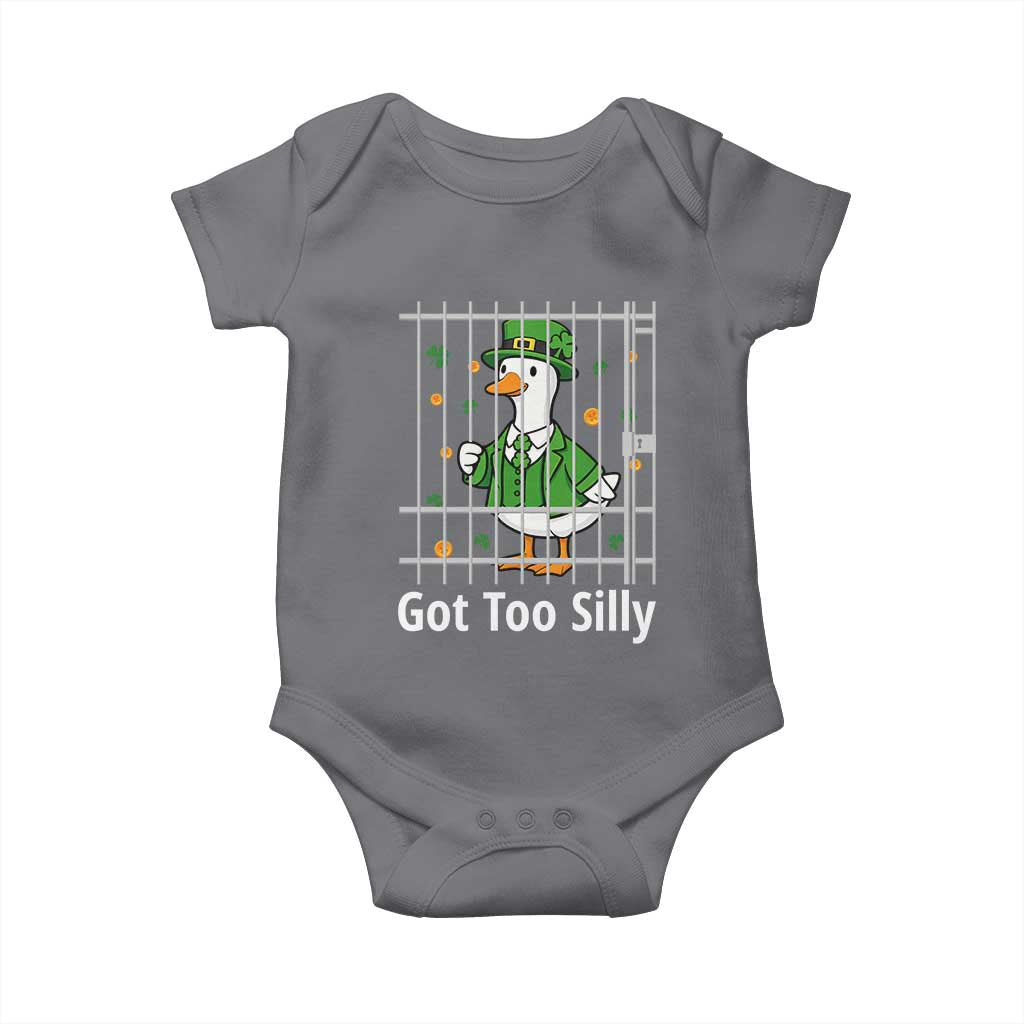 Funny Got Too Silly St Patricks Day Baby Onesie Goose Pun Humor Animal Lovers Shamrock TS11 Charcoal Print Your Wear