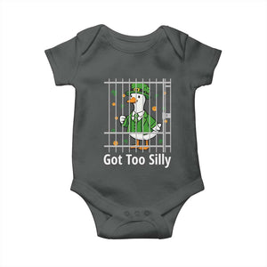 Funny Got Too Silly St Patricks Day Baby Onesie Goose Pun Humor Animal Lovers Shamrock TS11 Dark Heather Print Your Wear