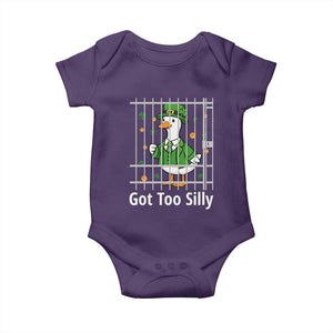 Funny Got Too Silly St Patricks Day Baby Onesie Goose Pun Humor Animal Lovers Shamrock TS11 Purple Print Your Wear