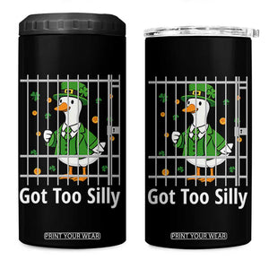 Funny Got Too Silly St Patricks Day 4 in 1 Can Cooler Tumbler Goose Pun Humor Animal Lovers Shamrock TS11 One Size: 16 oz Black Print Your Wear