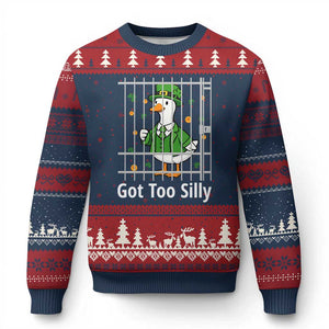 Funny Got Too Silly St Patricks Day Ugly Christmas Sweater Goose Pun Humor Animal Lovers Shamrock TS11 Navy Red Print Your Wear
